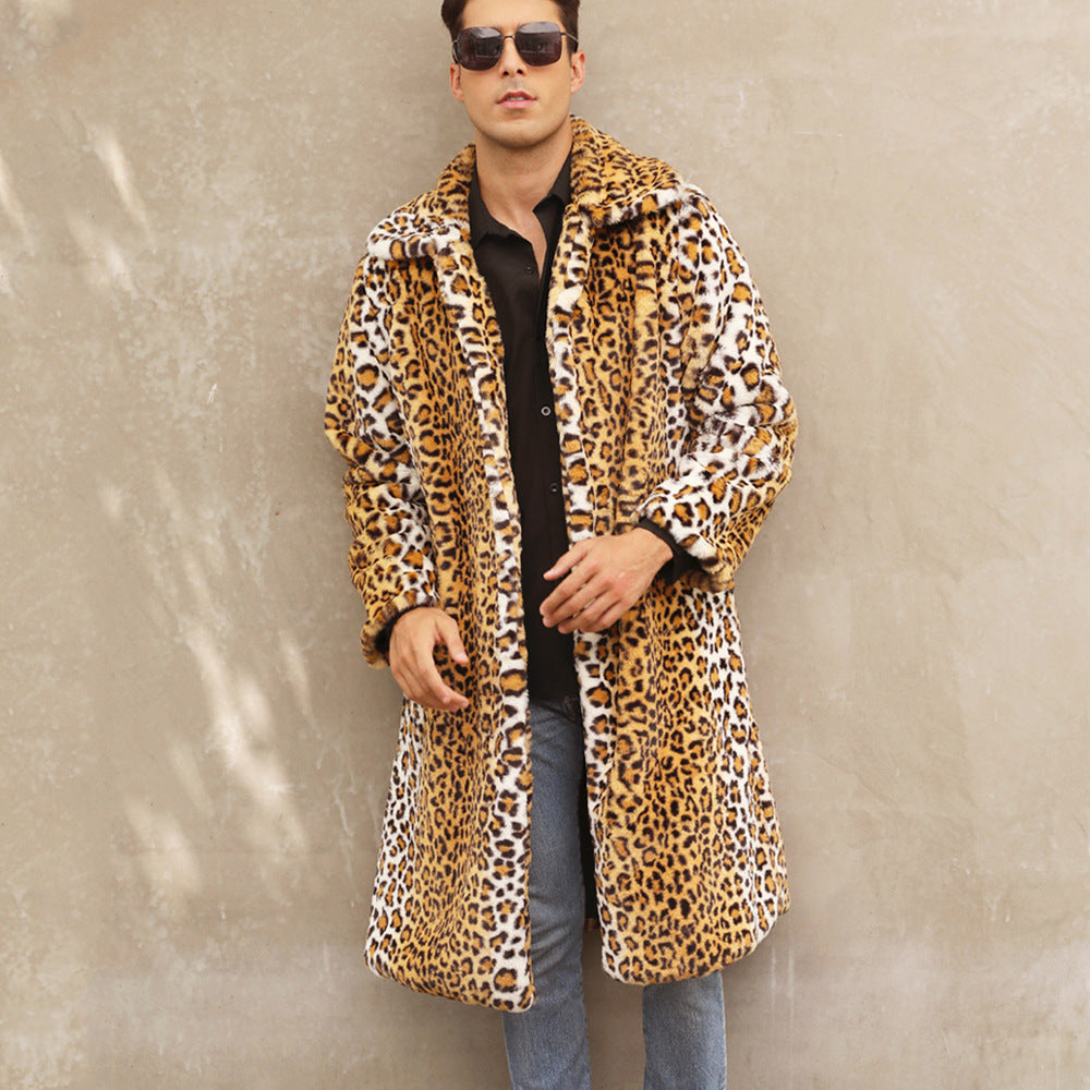 Herren Eleganter Kunstpelzmantel im Leopardenlook R&B