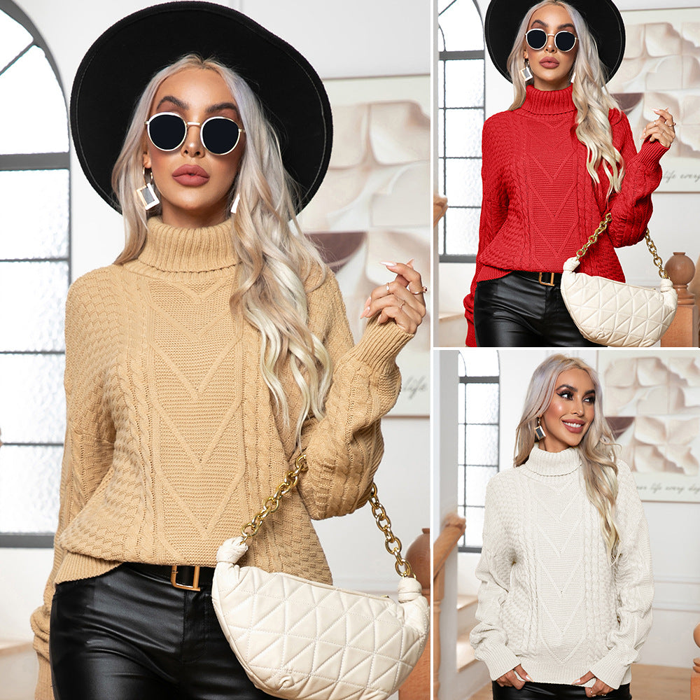 Damen Grobstrickpullover mit hochschließendem Kragen von R&B