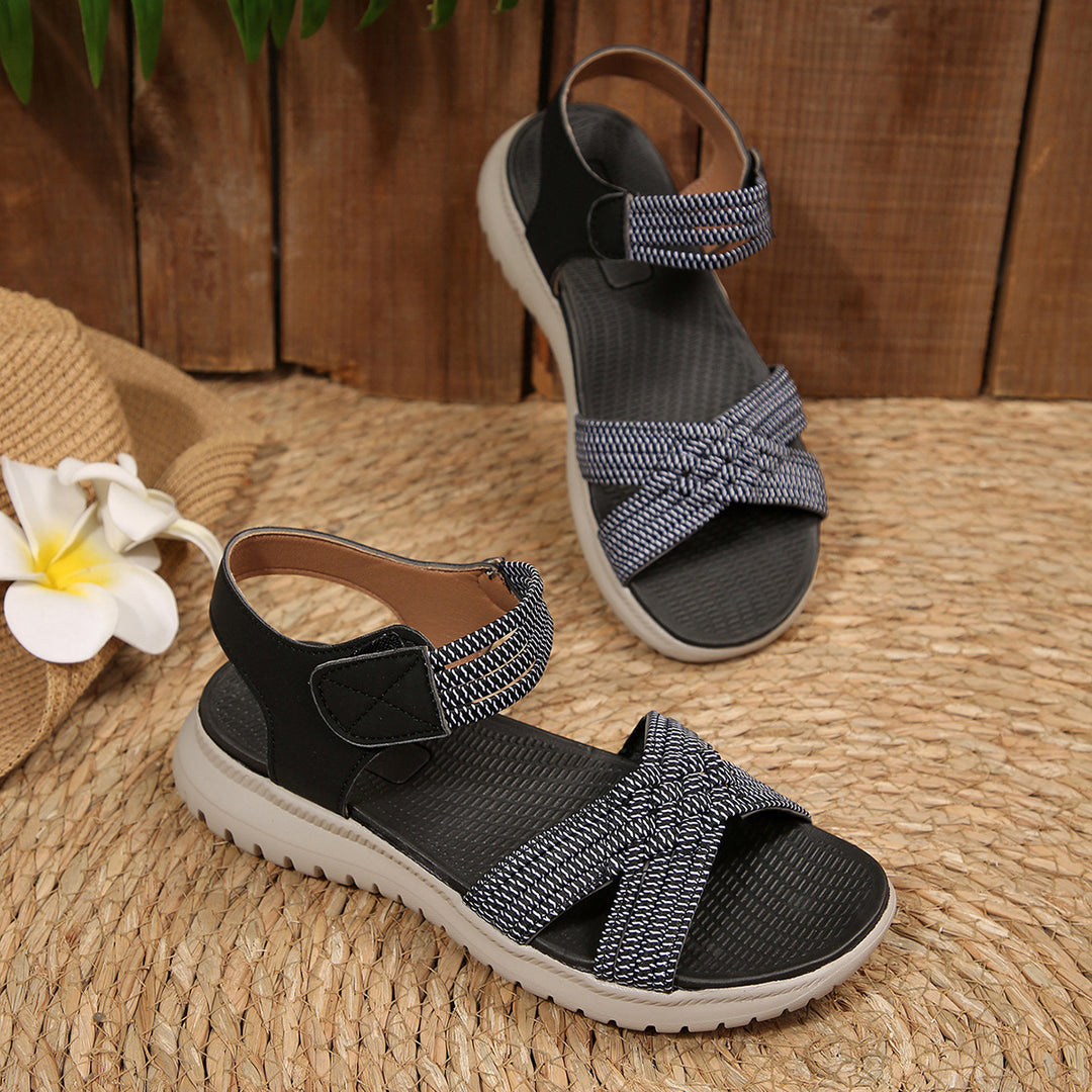 Damen Komfortable Sandalen mit elastischen Riemen und dekorativem Flechtmuster R&B