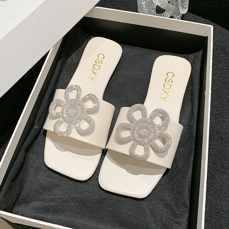 Damen modische Pantoletten mit floralen Strass-Akzenten R&B
