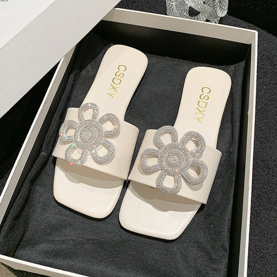 Damen modische Pantoletten mit floralen Strass-Akzenten R&B
