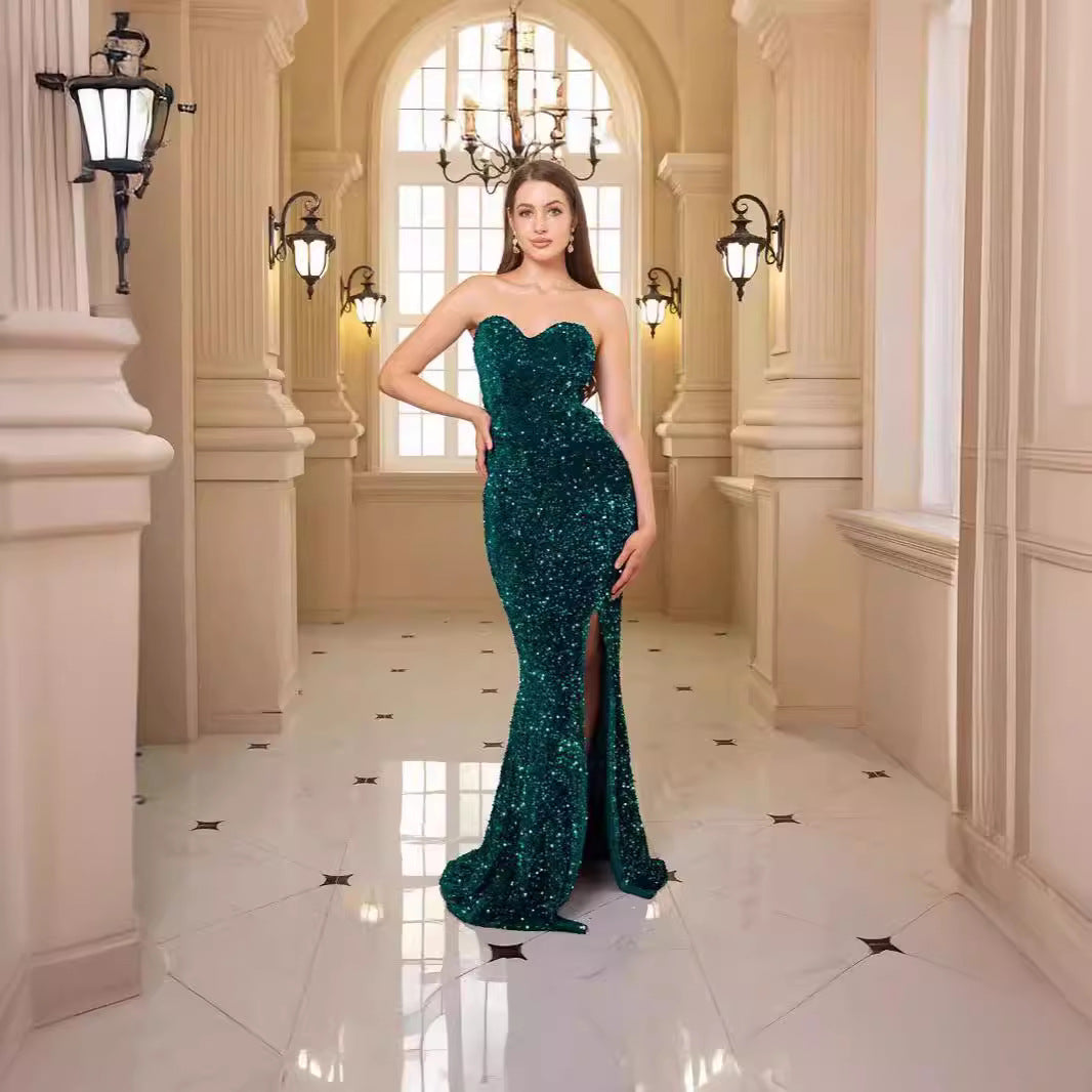 Damen glamouröses Abendkleid mit schulterfreiem Design und schimmernden Pailletten R&B