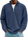 Herren nan gerippter Strickpullover mit halbem Reißverschluss und Stehkragen R&B