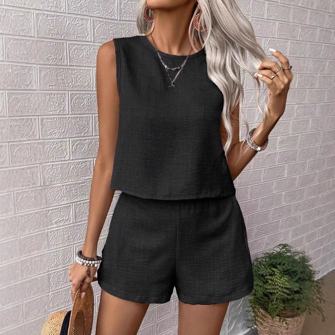 Damen lässiges Shorts-Set aus leichtem, atmungsaktivem Stoff R&B