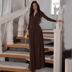 Damen Elegantes Maxikleid mit tiefem V-Ausschnitt und fließendem Schnitt