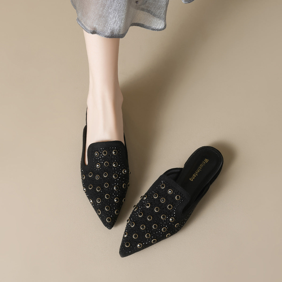 Damen modische Mules mit funkelnden Verzierungen