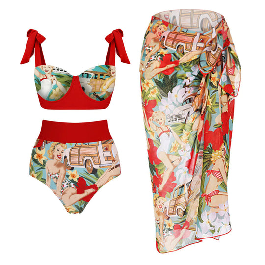 Damen Bikiniset mit hochtaillierten Shorts und verspieltem Wickelrock R&B