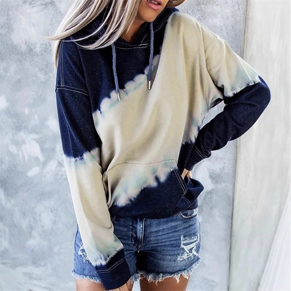 Damen lockerer Hoodie mit tieferem Kragen und einzigartigem Batikdesign R&B