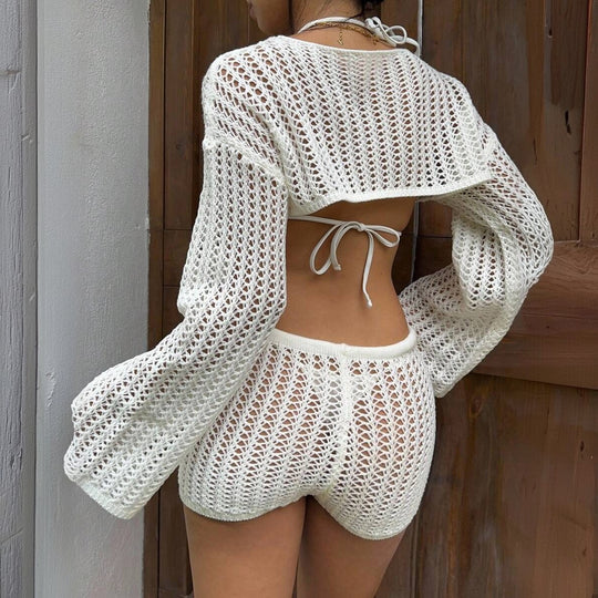 Damen luftiges Häkel-Set mit weiten Ärmeln R&B