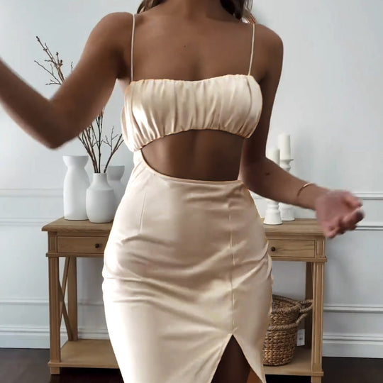Damen Elegantes Cut-Out Kleid mit schmalen Spaghetti-Trägern und drapiertem Oberteil R&B
