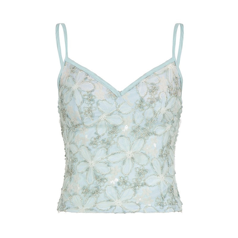 Damen Spitzen-Top mit floraler Gestaltung und raffiniertem V-Ausschnitt R&B