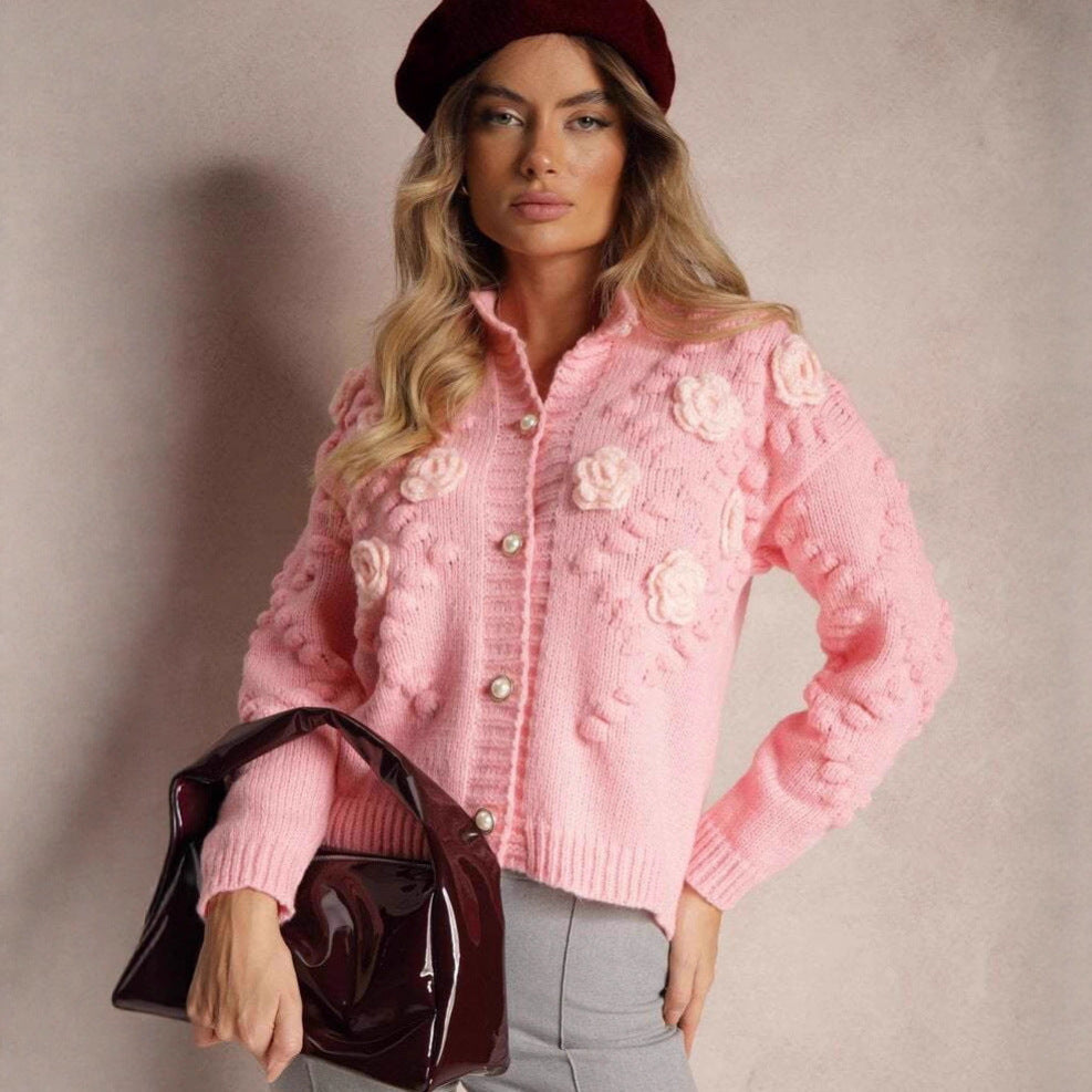 Damen Strickjacke mit floralen Details und Knopfverschluss R&B