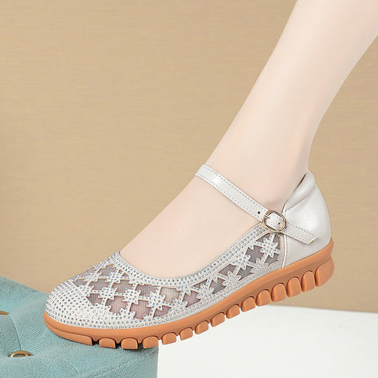Damen Ballerinas mit verstellbarem Riemen und funkelnden Strassdetails R&B