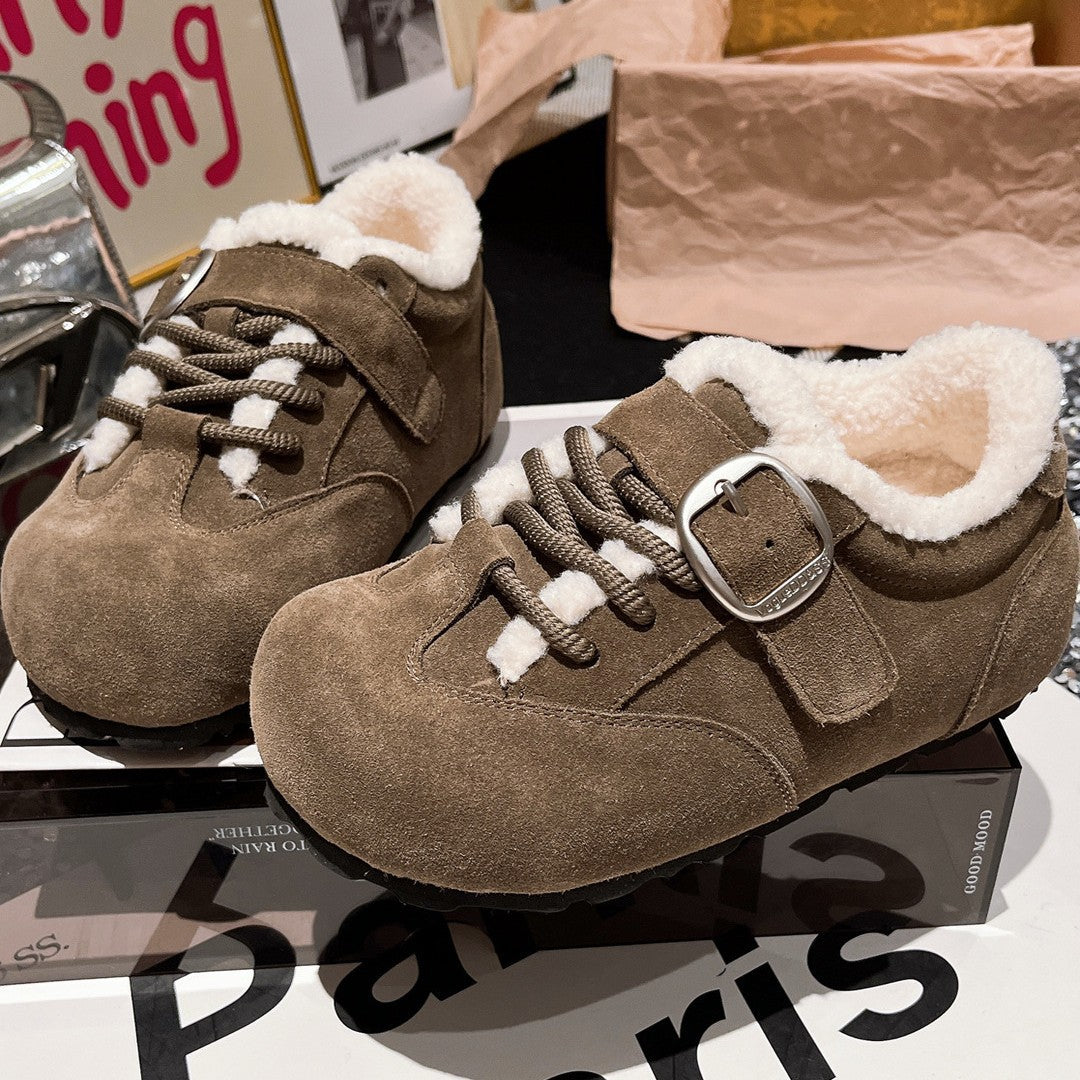 Damen bequeme Clogs mit warmem Fleece-Futter und eleganter Schnalle R&B