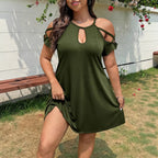 Damen Freizeitlevelenkleid mit schulterfreien Ärmeln und modischem Schlitz R&B