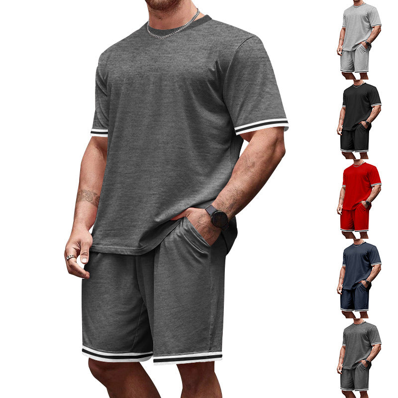 Herren nan sportliches Jersey-Set aus Kurzarmshirt und Bermudashorts mit Kontraststreifen elastischem Bund und Eingrifftaschen R&B