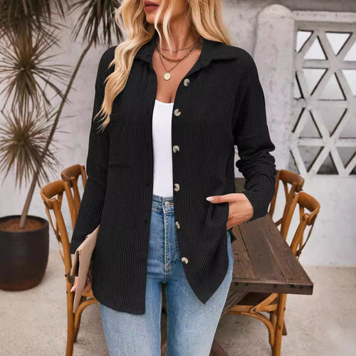 Damen Strukturierte Button-Down-Bluse mit Taschen R&B
