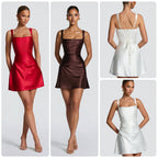 Damen Elegantes Cocktailkleid mit schickem Quadrat-Ausschnitt und fließendem Satin EB