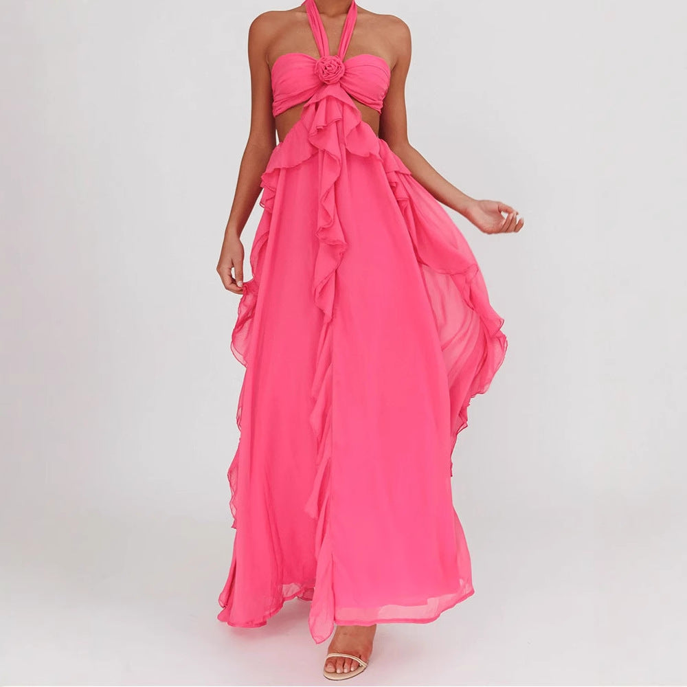 Damen Maxikleid mit Rüschen und Bandeau-Ausschnitt R&B