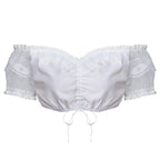 Damen nan Spitzenbolero Bluse mit Stehkragen, 3/4 Ärmeln und BindR&Band R&B
