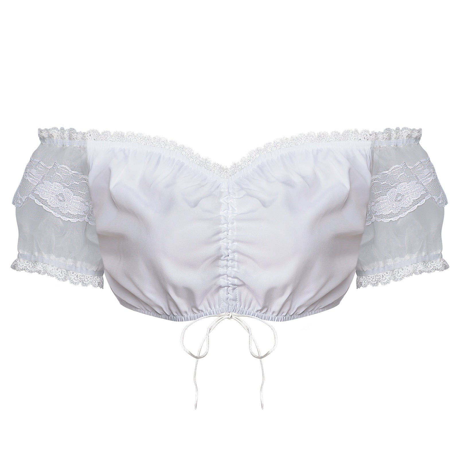 Damen nan Spitzenbolero Bluse mit Stehkragen, 3/4 Ärmeln und BindR&Band R&B