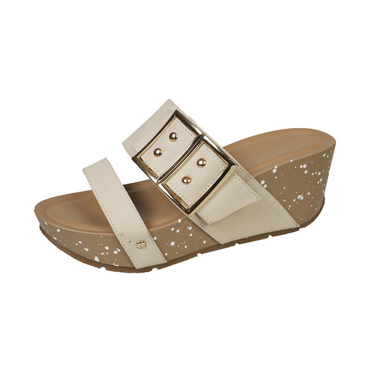 Damen Komfortable Wedge-Pantoletten mit schickem Schnallen-Design R&B