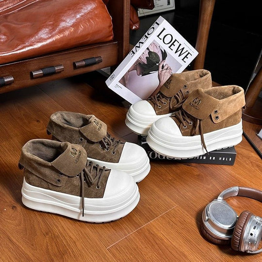 Damen Plateau-Sneaker mit modischem Falten-Design und bequemer Dämpfung R&B