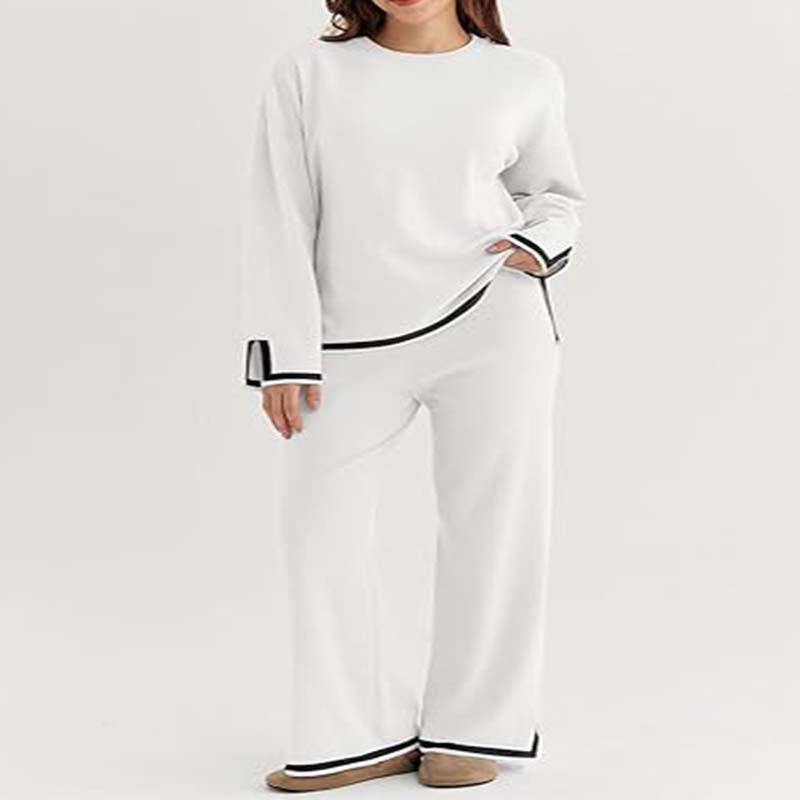 Damen modisches Lounge-Set mit weitem Schnitt und Kontrastbündchen R&B