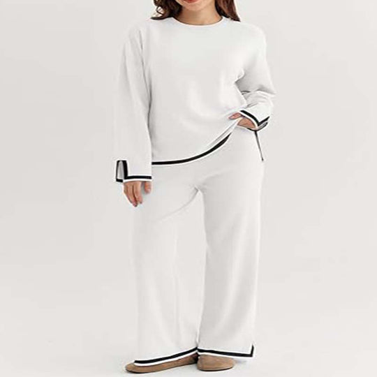 Damen modisches Lounge-Set mit weitem Schnitt und Kontrastbündchen R&B