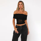 Damen Off-Shoulder Crop-Top mit Raffungen R&B
