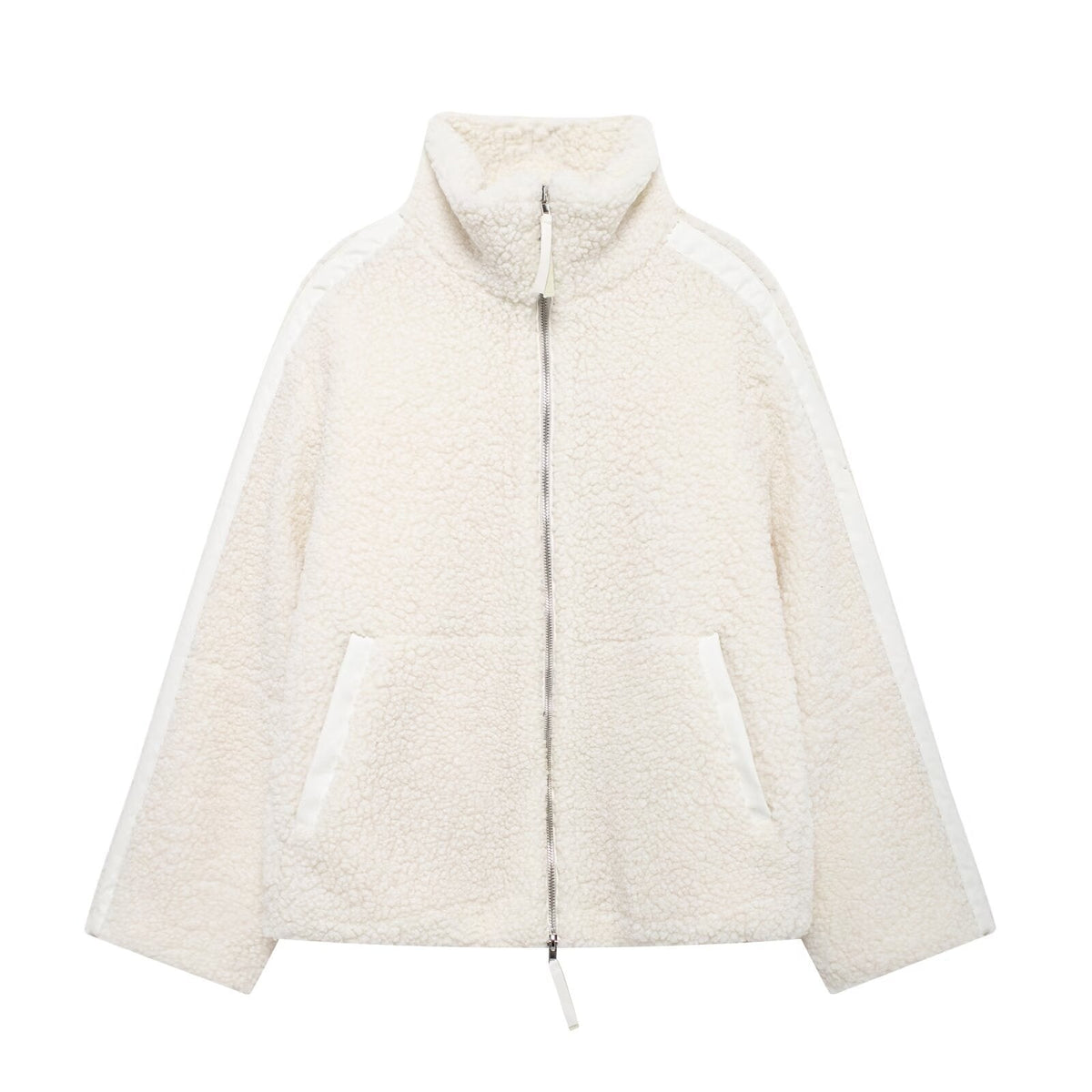 Damen Teddy-Fleecejacke mit hohem Kragen und seitlichen Reißverschlusstaschen R&B