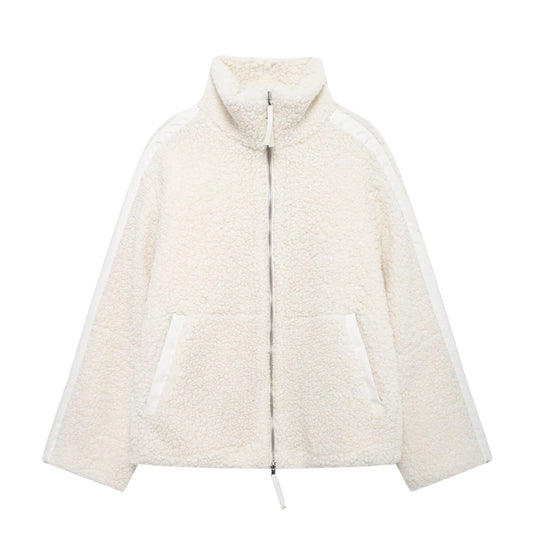 Damen Teddy-Fleecejacke mit hohem Kragen und seitlichen Reißverschlusstaschen R&B