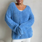 Damen Flauschiger V-Ausschnitt Pullover aus hochwertigem Material
