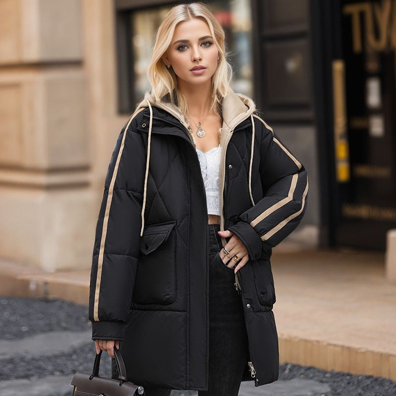 Damen gesteppte Winterjacke mit abnehmbarer Kapuze