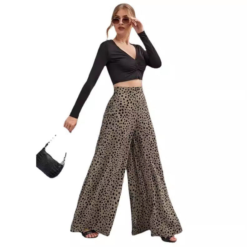 Damen Weite Palazzo-Hose mit modernem Punktmuster und hohem Bund R&B
