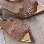 Damen elegante Slingback-Mules mit Spitze und filigraner Blumenverzierung R&B