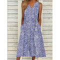 Damen Midi-Kleid mit tiefem V-Ausschnitt, Knopfdetails und praktischen Taschen R&B