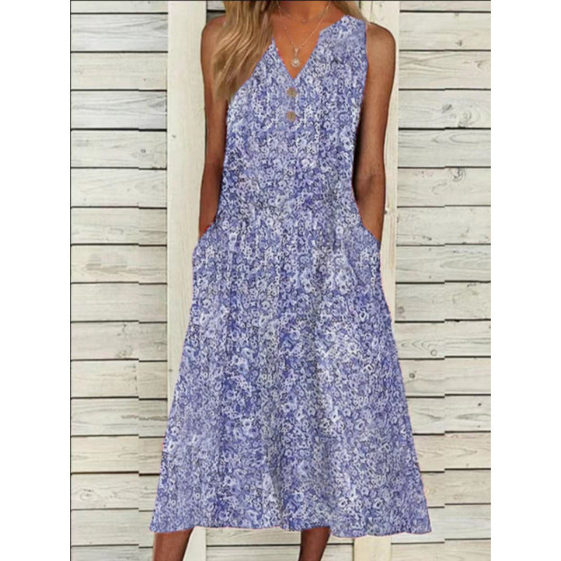 Damen Midi-Kleid mit tiefem V-Ausschnitt, Knopfdetails und praktischen Taschen R&B