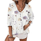 Damen Lässiges Blusenshirt mit floralem Druck und Knopfverschluss R&B