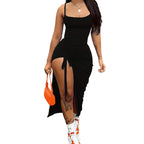 Damen figurbetontes Maxikleid mit seitlichen Rüschendetails und tiefem Schlitz R&B