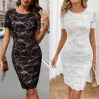 Damen nan schlankes Bleistiftkleid aus floral gewR&Bter Ajour-Spitze mit kurzem Ärmel und gewelltem Saum R&B