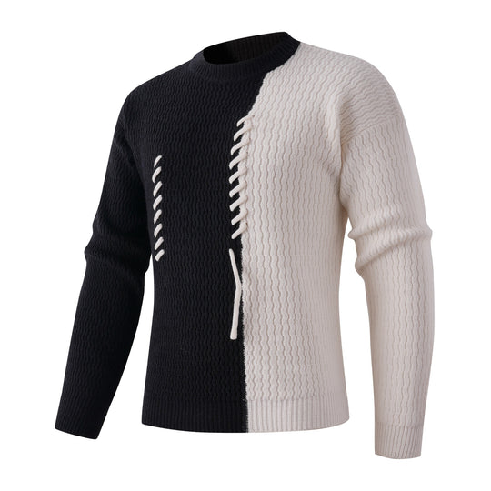 Herren Strickpullover mit modernem Zopfmuster und kontrastierenden Details R&B
