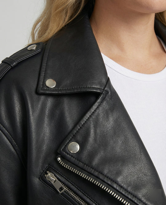 Damen Lockere Kunstleder Bikerjacke