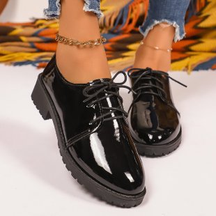 Damen Elegante Lackleder Schnürschuhe mit robustem Blockabsatz R&B