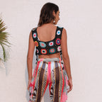 Damen gehäkeltes Crop-Top mit bunten Blumenmotiven R&B