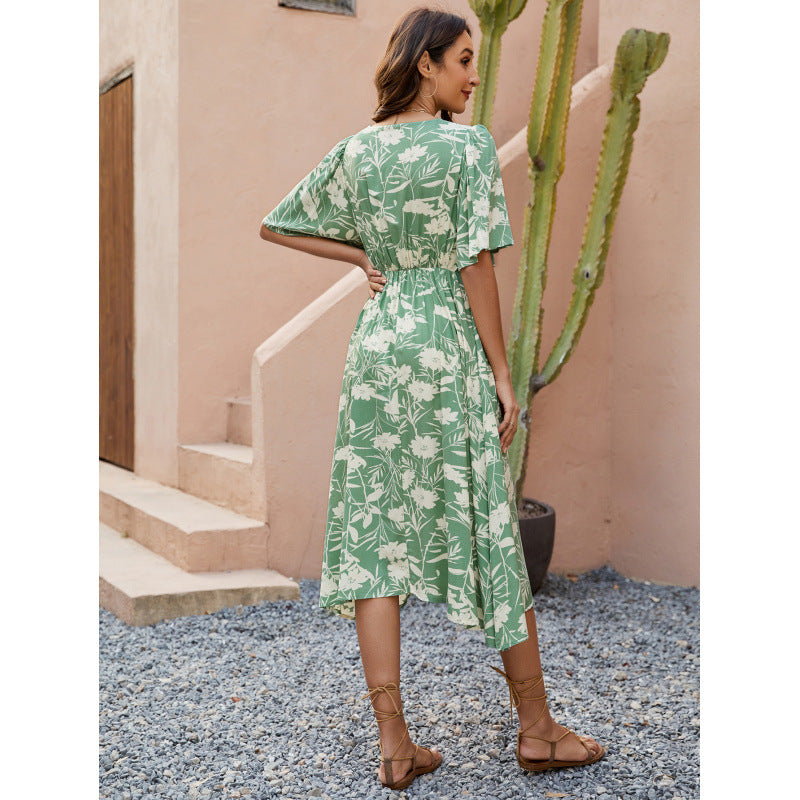 Damen Sommerliches Midikleid mit verspielten Rüschendetails und V-Ausschnitt R&B