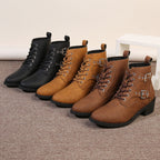 Damen modische Schnürstiefeletten mit praktischen Schnallen und robustem Absatz R&B
