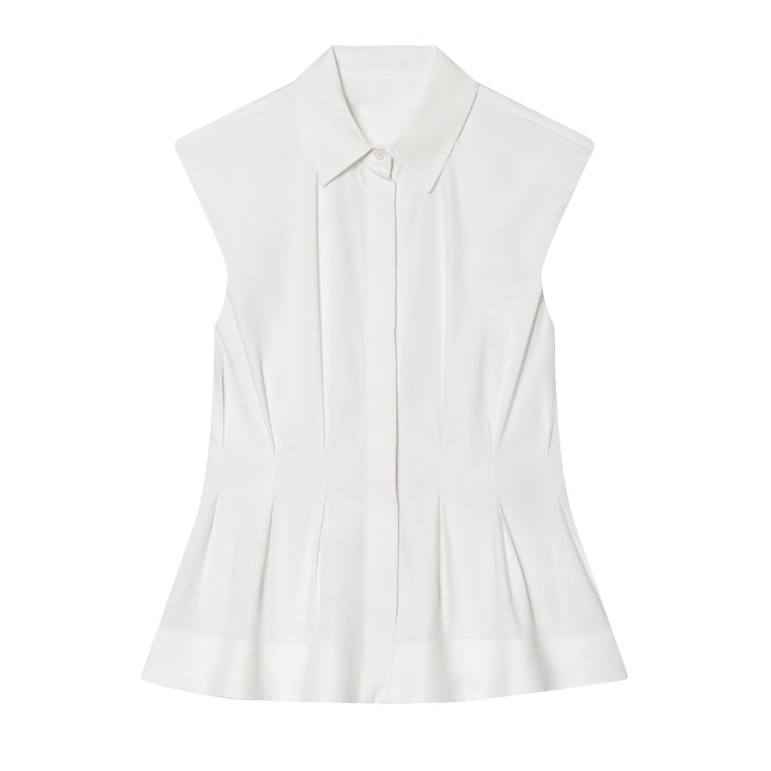 Damen ärmelloses Blusenshirt mit raffinierter Taillierung und elegantem Kragen R&B