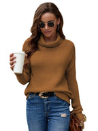 Damen Grober Strickpullover mit hohen Kragen und lässigem Schnitt R&B