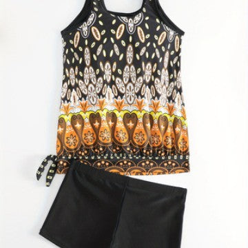 Damen Tankini-Set mit buntem Muster und bequemen Badeshorts R&B
